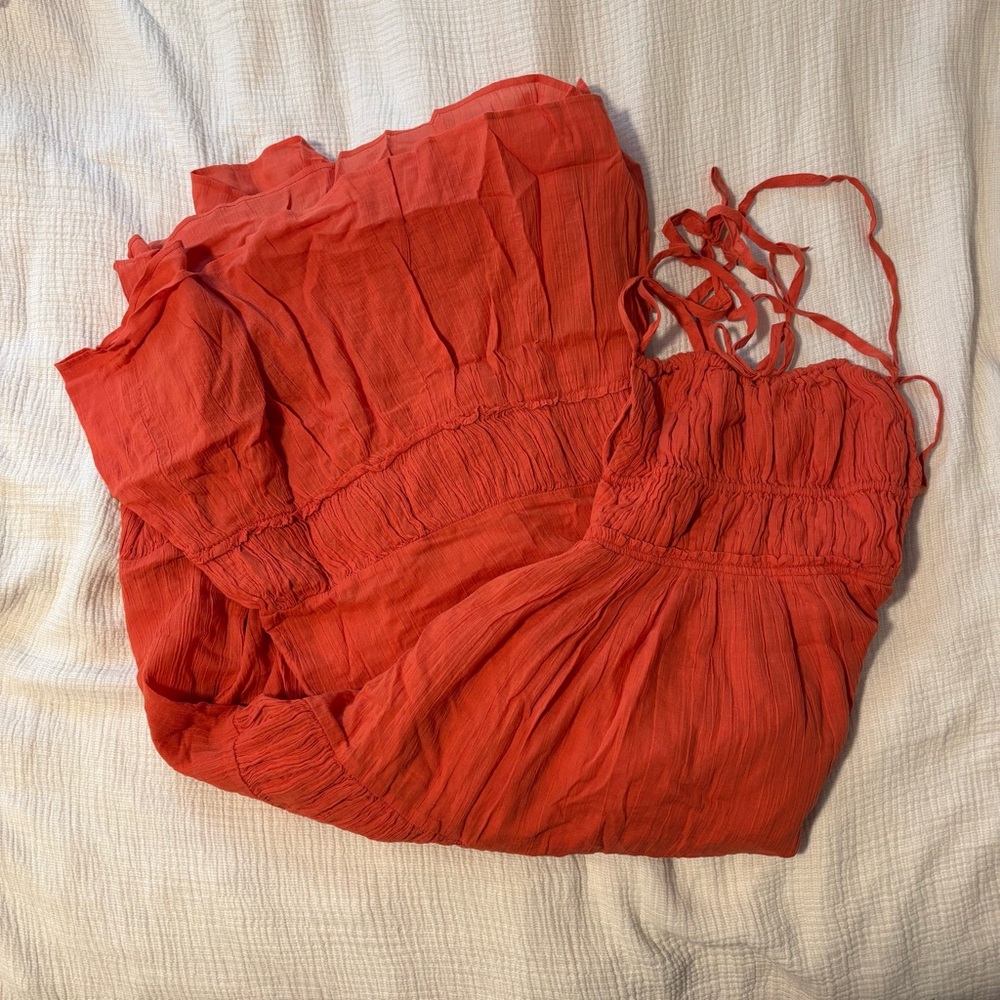 NWT Free People Taking Sides Maxi Dress in Red Mango XS - Picture 3 of 3